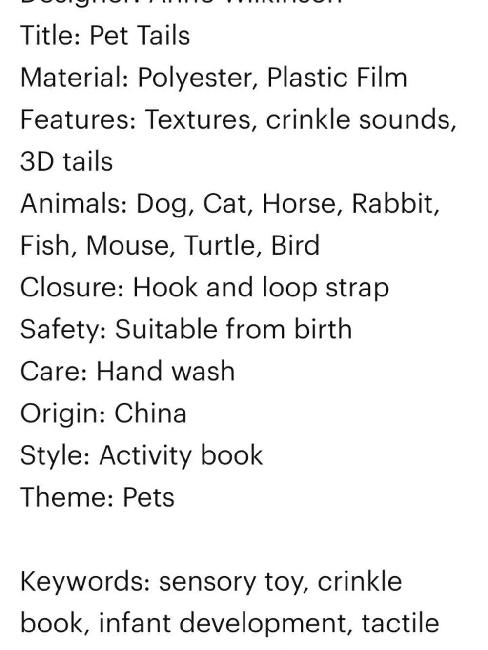 Jellycat Pet Tails Soft Activity Cloth Book